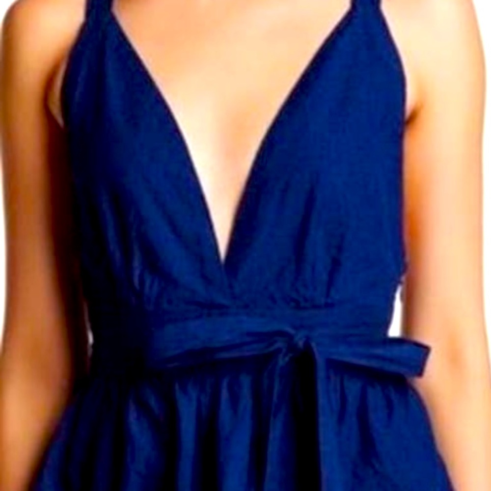 Free People Women's Top Size 10 M Blue Benji Denim Peplum Tank Top Chambray Boho